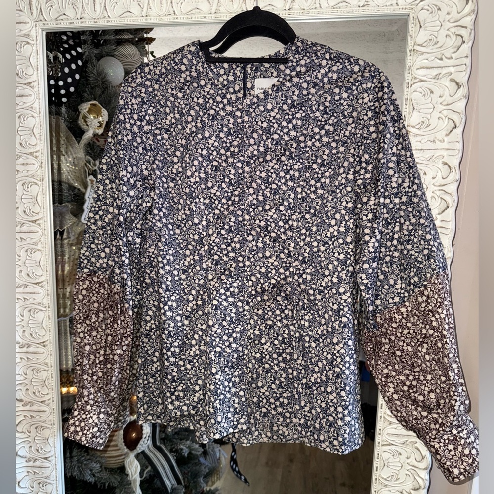 Fabiana Pigna • Floral Long Puffer Sleeve Cotton Blouse